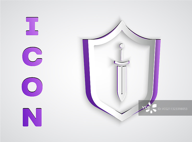 剪纸风格的中世纪剑盾图标图片素材