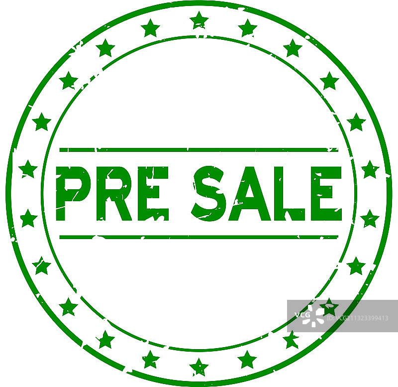 绿色复古风格预售文字及星形图标圆形印章图片素材