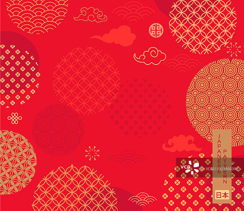 红色背景上的日式主题图案图片素材