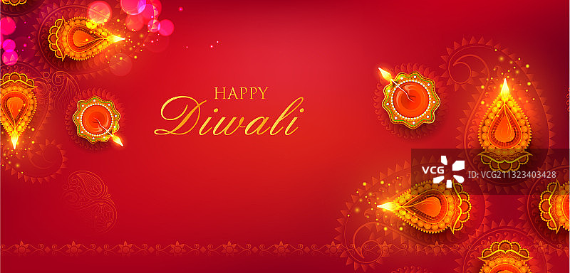 排灯节快乐节日背景上的油灯图片素材