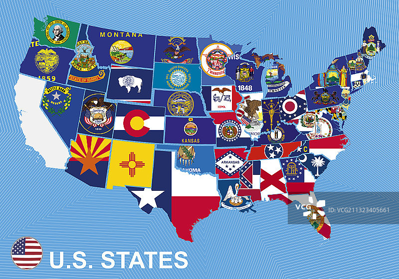 带有州旗的美国地图图片素材
