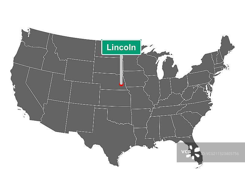 林肯市界标志和美国地图图片素材