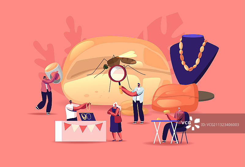 围绕巨大琥珀的迷你男女图片素材