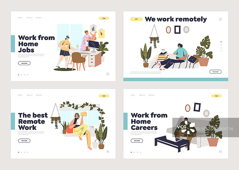 用于整套着陆页的家庭办公室概念图片素材