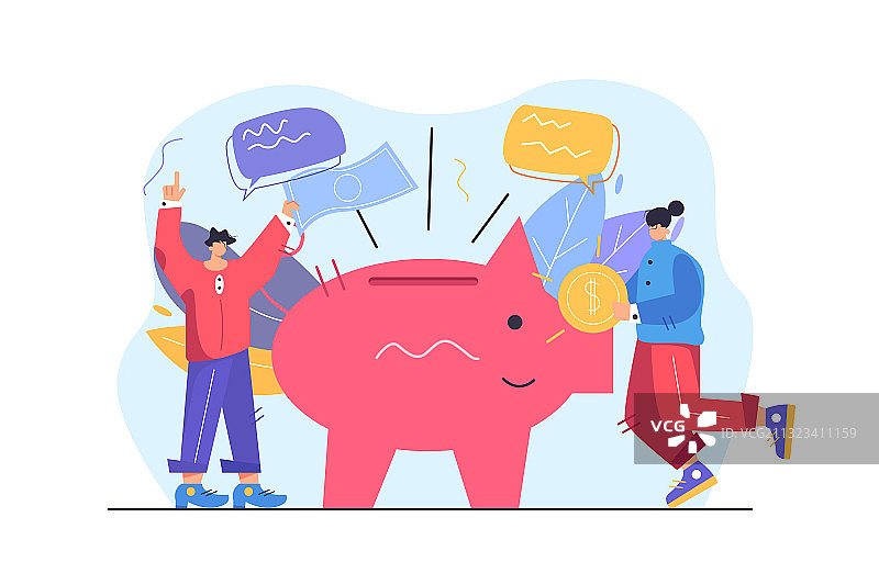 扁平风格的男人和女人存钱图片素材