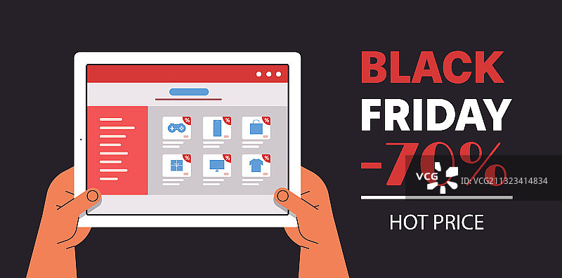 在平板电脑屏幕上选择商品的双手图片素材