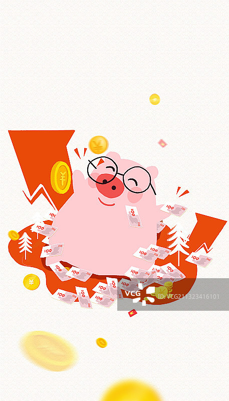 理财投资金融猪猪插画图片素材