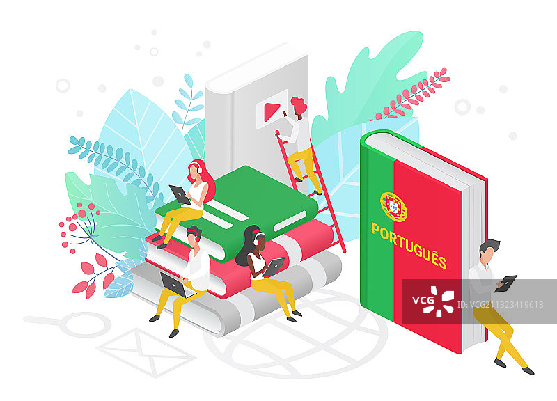 人们学习葡萄牙语2.5D图片素材