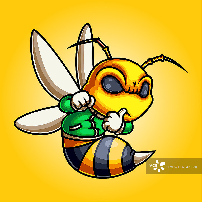 穿着绿色夹克的蜜蜂吉祥物图片素材