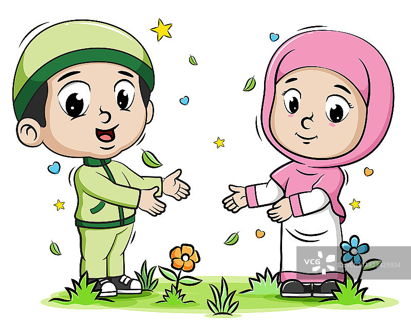 在公园里玩耍的两个穆斯林儿童图片素材