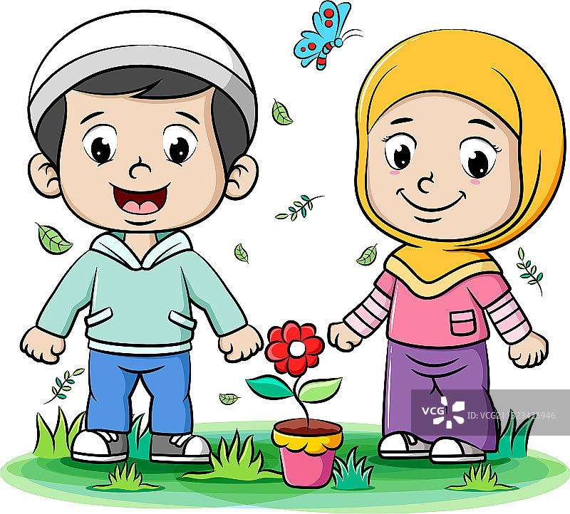 在公园玩耍的穆斯林青少年图片素材