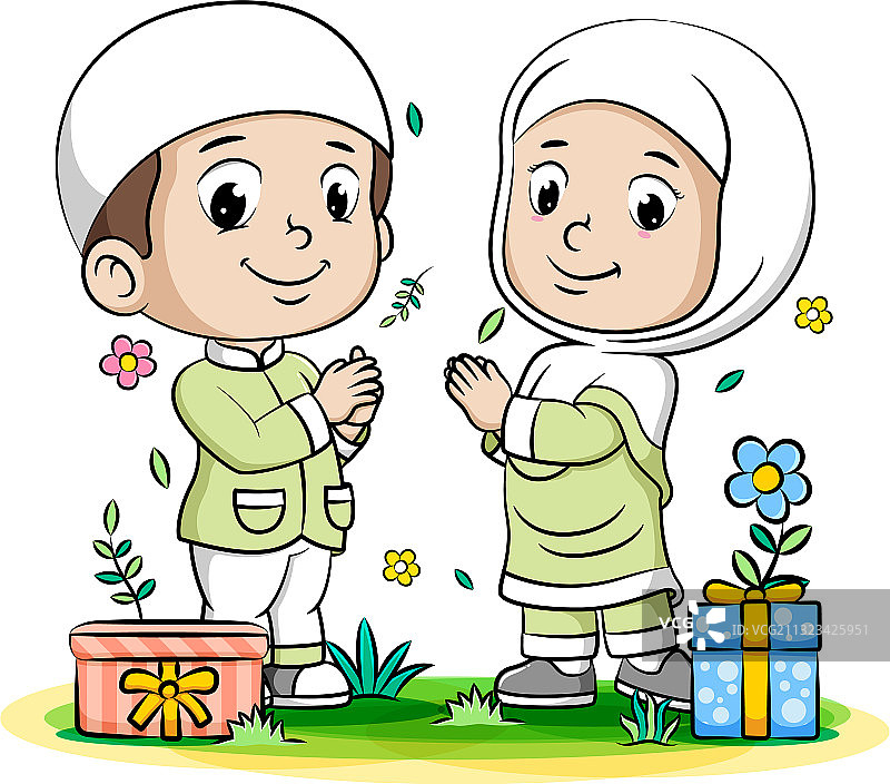 年轻男孩和年轻女孩穆斯林彼此图片素材