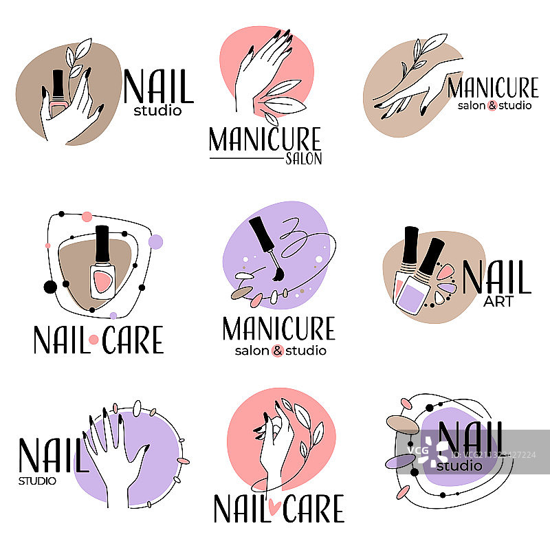 美甲工作室美甲沙龙标签和标志图片素材