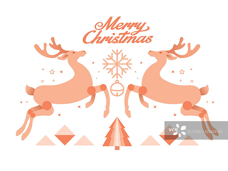 圣诞节两只飞起而对称的鹿图案矢量插画设计图片素材