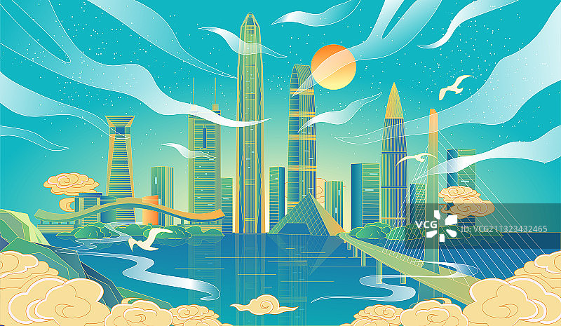 深圳国风建筑插画图片素材