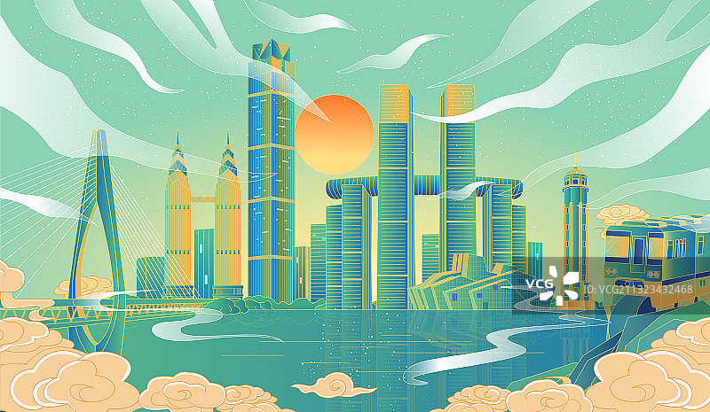 重庆国风城市插画图片素材