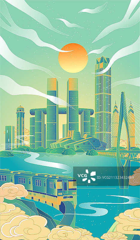 重庆城市轻轨插画图片素材