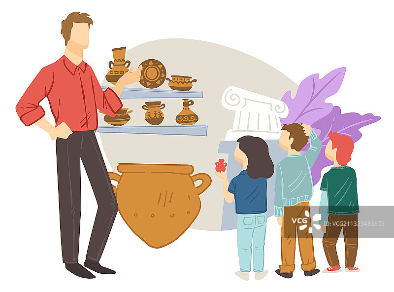 在历史博物馆远足的小学生图片素材