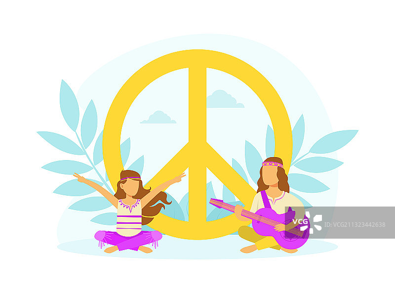 冥想姿势的嬉皮士角色图片素材