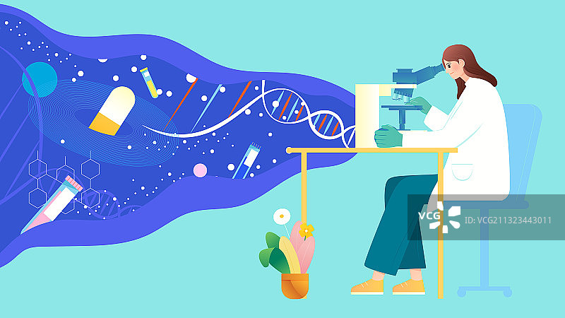 科学家研究医学生物科技基因药物矢量插画横图图片素材