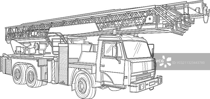 逼真消防车吊车写实素描图片素材