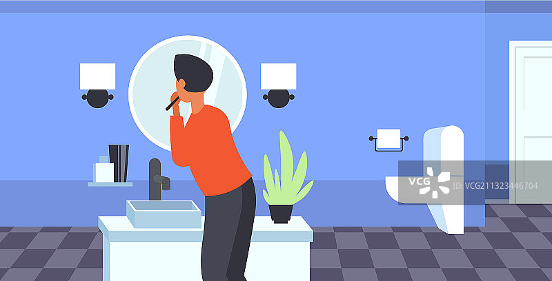 照镜子刷牙的男人图片素材