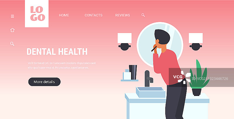 照镜子刷牙的男人图片素材