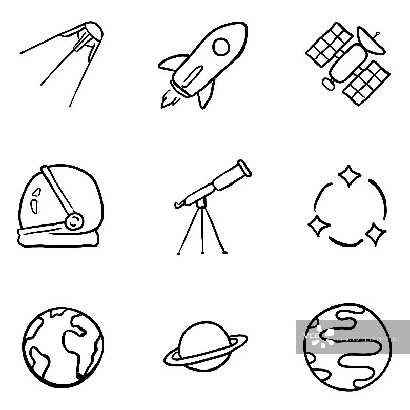 黑色涂鸦太空图标合集图片素材