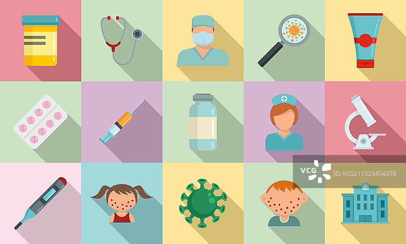 水痘图标扁平风格合集图片素材