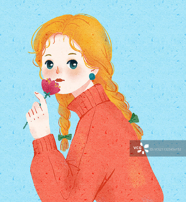 闻花金发女孩头像图片素材