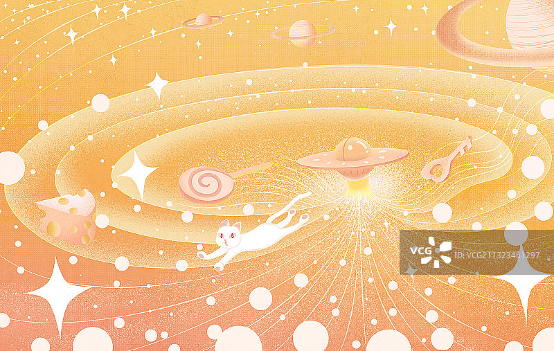 喵星人幻想国度奇异星球扁平风噪点插画图片素材