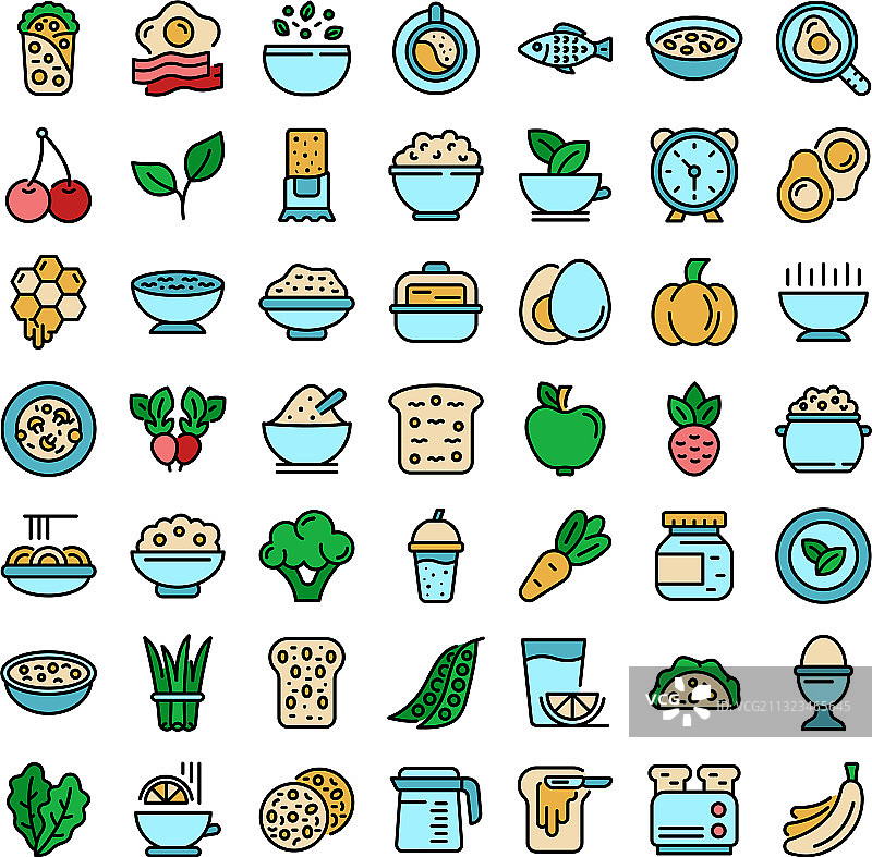 健康早餐图标扁平化设计图片素材