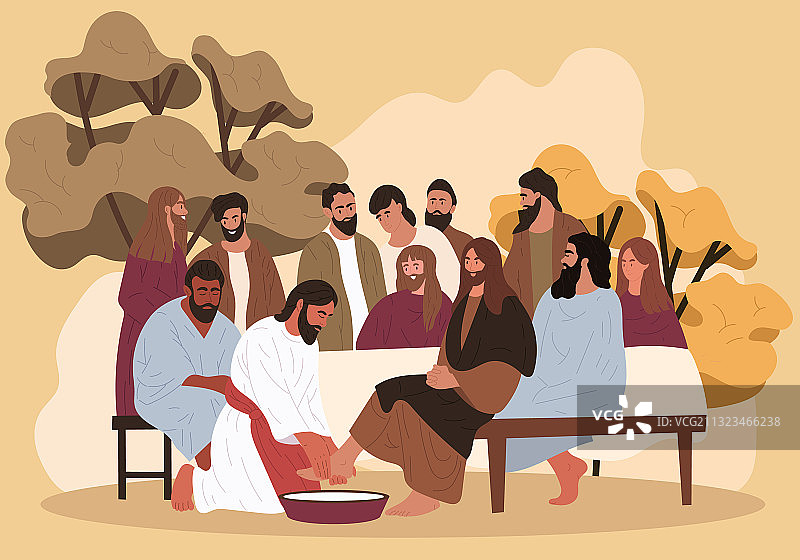 耶稣为使徒洗脚图片素材