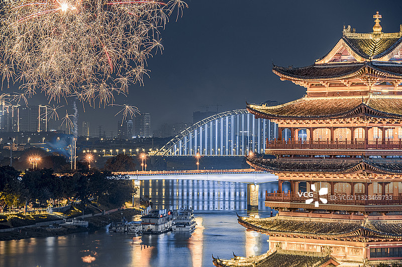 春节的南宁畅游阁夜景图片素材