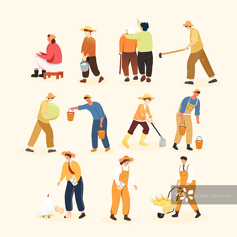 卡通春季春天花卉谷雨二十四节气清明节农民劳动节农耕矢量插画图片素材