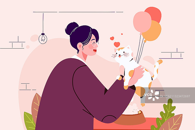 卡通宠物亲密时刻亲子猫咪动物可爱幼崽电商促销购物节矢量插画图片素材