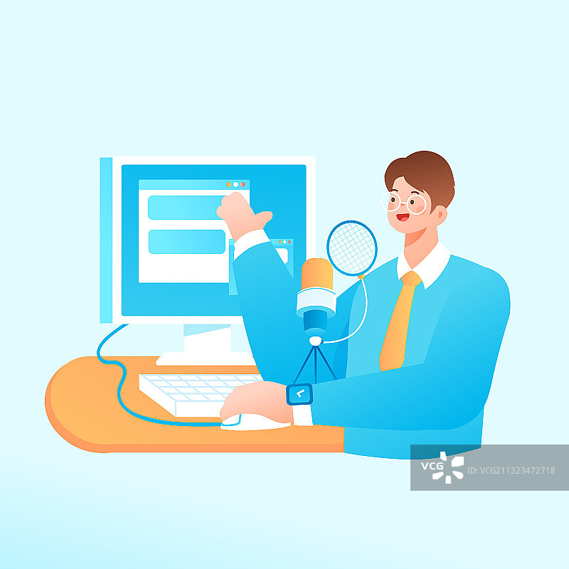 卡通邀请好友通话交谈电话会议直播语音互联网客服电商矢量插画图片素材