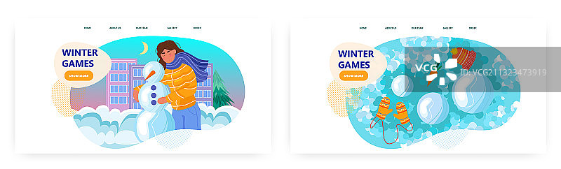 快乐的女孩在圣诞节和新年制作雪人图片素材