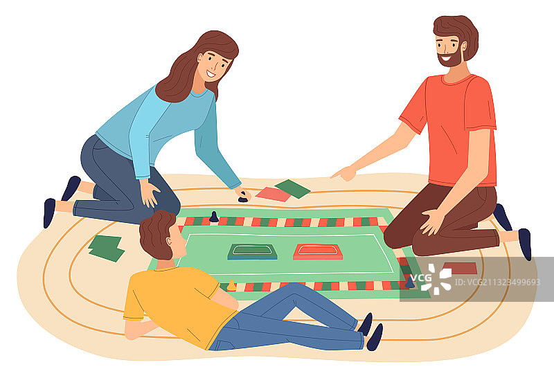 家庭玩棋盘游戏（扁平风格）图片素材