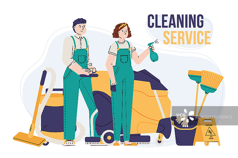 配备专业设备的清洁工或清洁人员图片素材