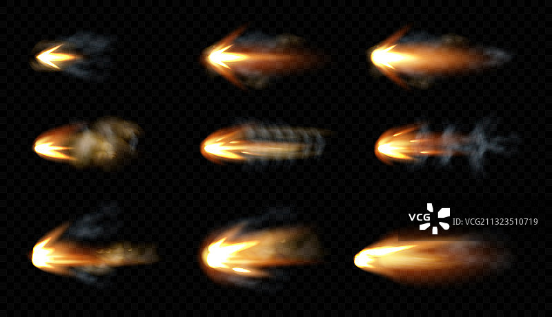 手枪射击枪口火焰和烟雾合集图片素材