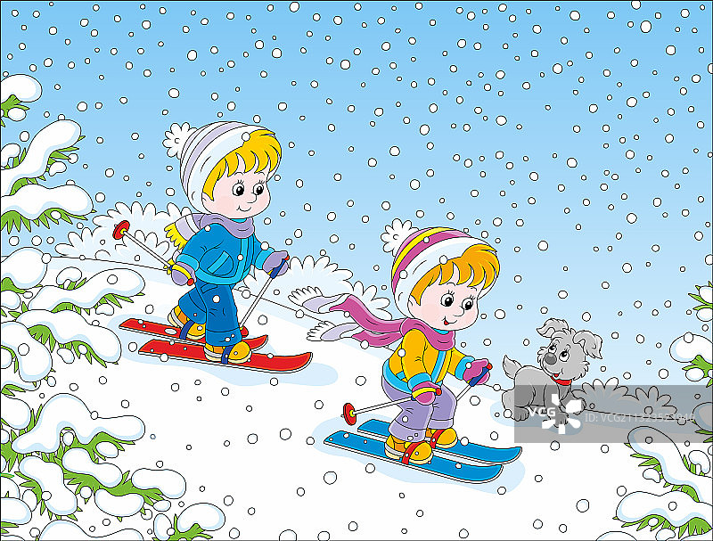 小孩子们滑下雪山图片素材