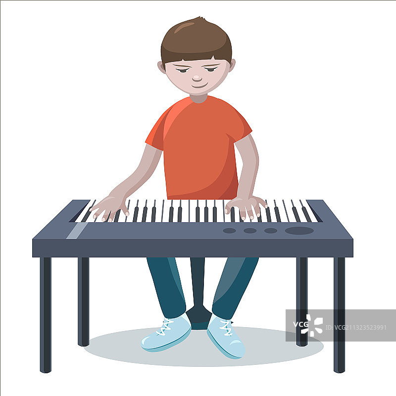 音乐家在白色背景上演奏合成器图片素材