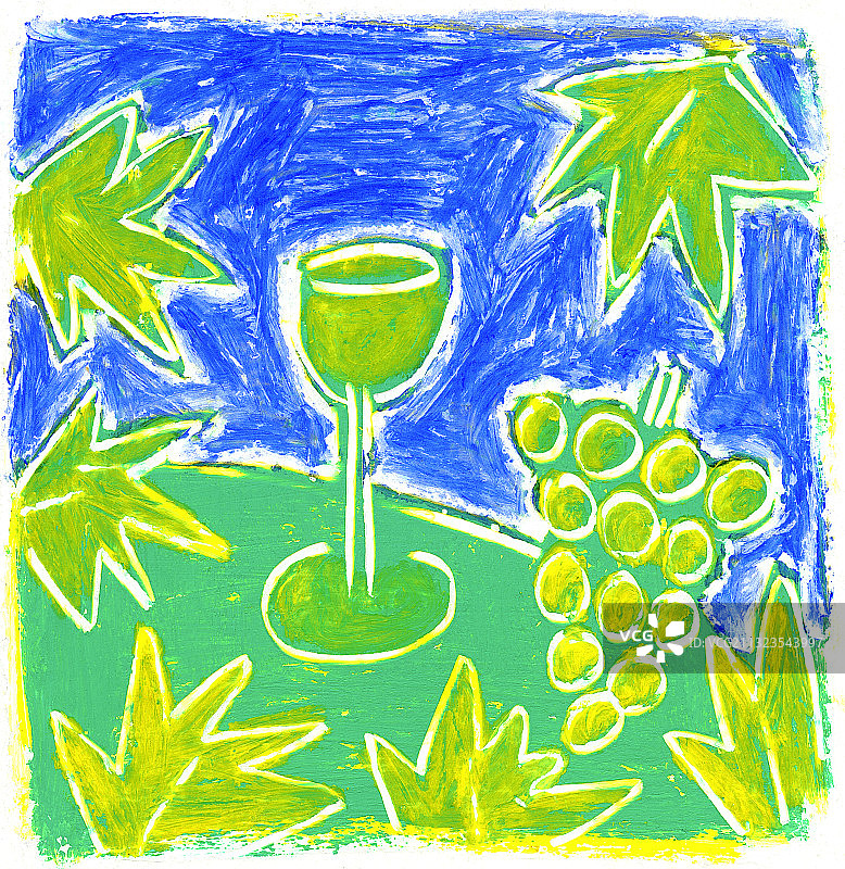 装有葡萄的葡萄酒杯插画图片素材