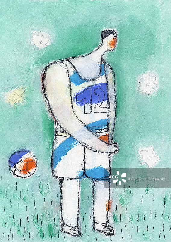 带足球的足球运动员插图图片素材