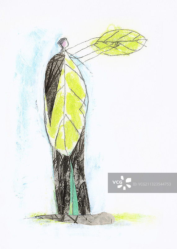 手持绿叶的男人插画图片素材