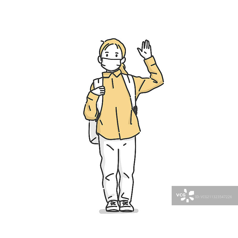 小学生儿童画插画：教育，学生，新冠疫情，社交疏远，朋友图片素材