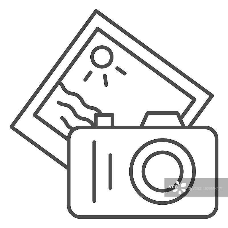 相机和夏季照片细线图标，海上巡游图片素材