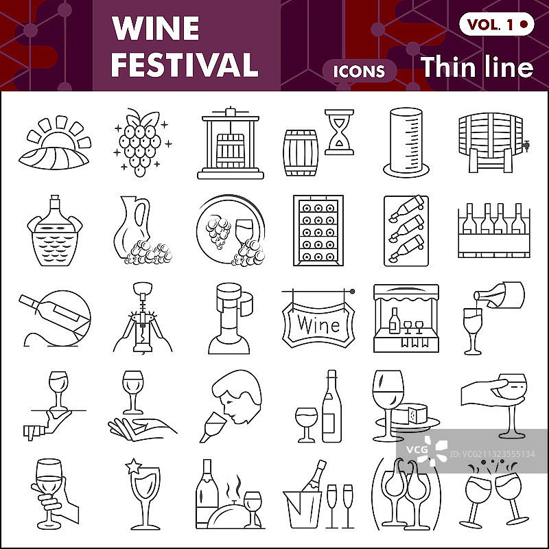 葡萄酒节细线图标集葡萄图片素材