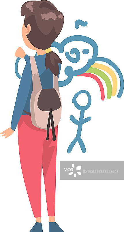 背着背包画画的男孩图片素材